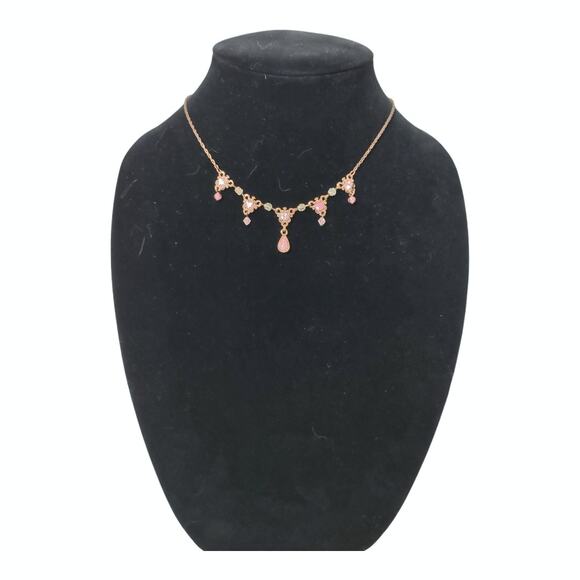1928 Retro Necklace Bridgerton Style 1920s Costume Jewelry Pink Rose Gold Simple - Picture 1 of 10